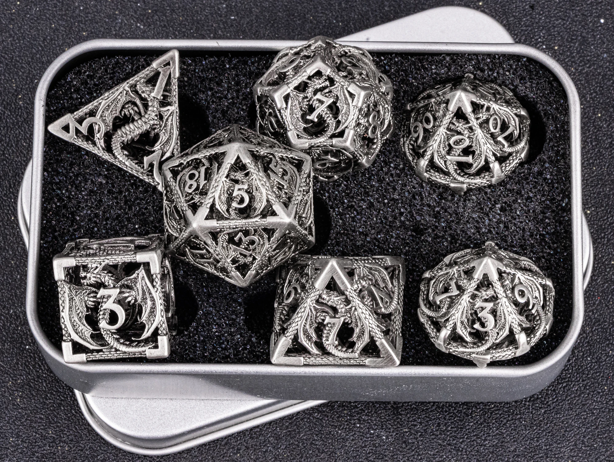 Drachen-Metall-Polyeder-Würfelset - für Dungeons & Dragons (D&D), Komplettes RPG-Würfelset, Ideal für Rollenspiele, Halloween-Geschenk – Detail 1