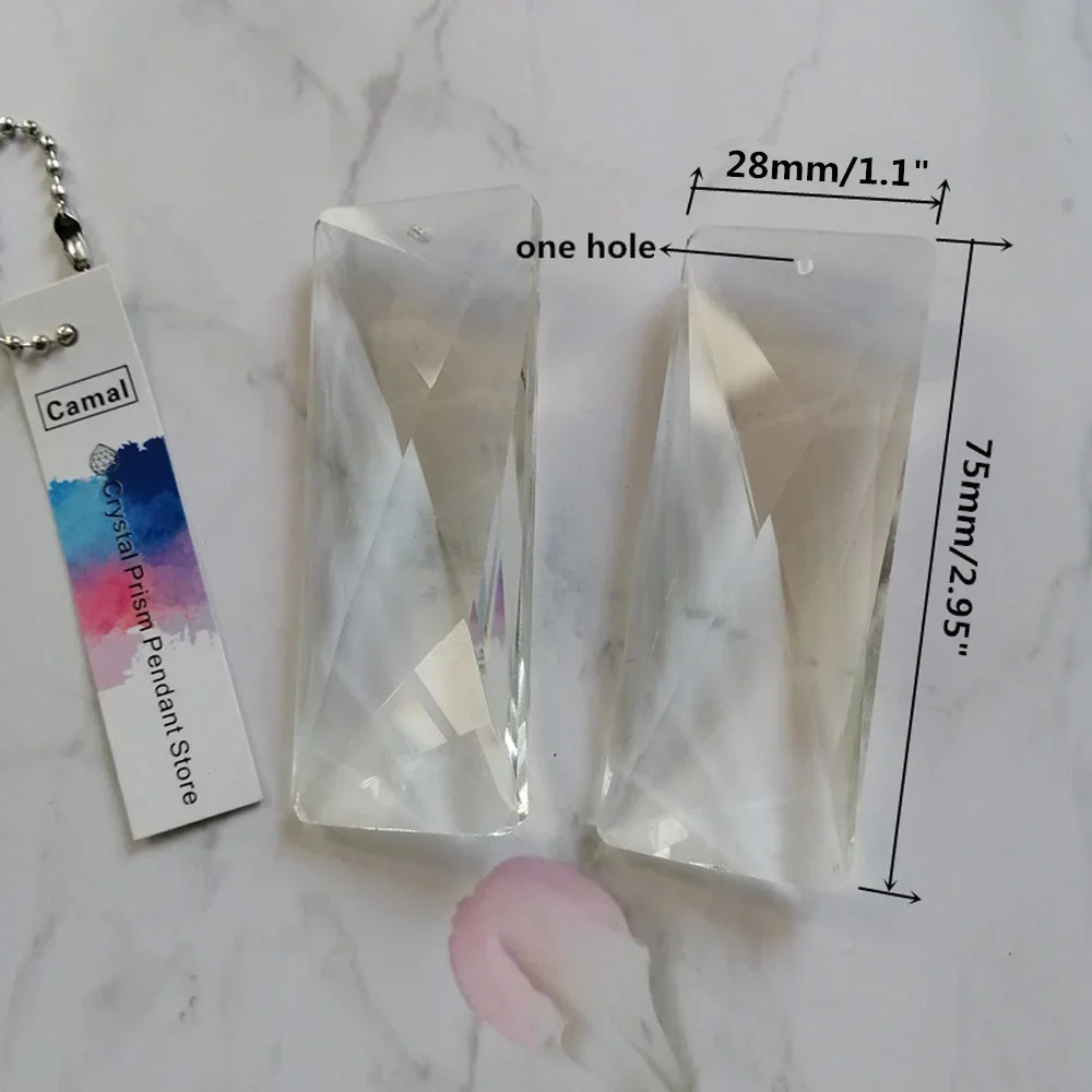 

Camal 2pcs 75mm (one hole) Faceted Rectangle Crystal Spacer Pendant Lamp Prism Chandelier Suncatcher Lighting Replacement Parts