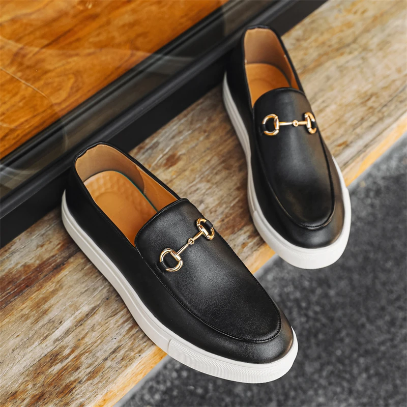 Men Fashion Vulcanized Shoes PU Black and White European and American Business Brand Le Fu Shoes Outdoor Walking Shoes Men Shoes