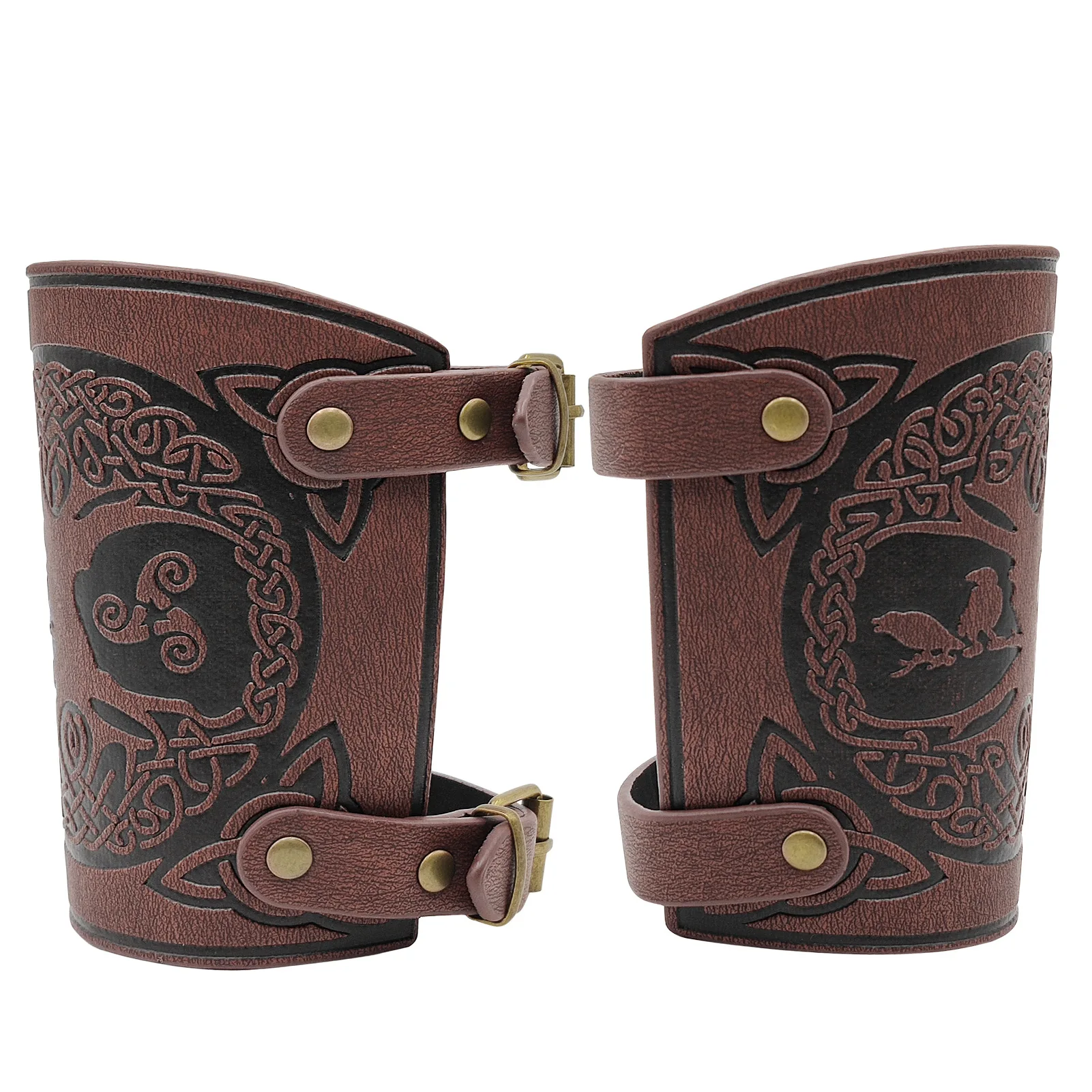 Medieval Leather Armor Arm Warmers Viking Knight Gauntlet Wristband Tree of Life Embossed Bracer Cosplay Accessories