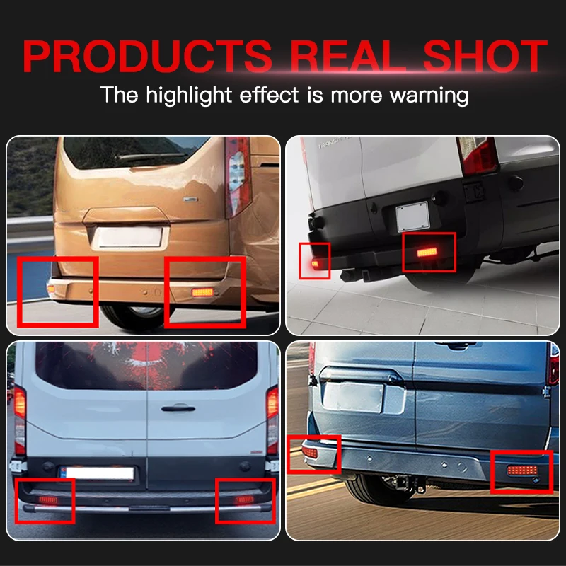 2PCS LED Rear Bumper Brake Light Tail Stop Warning Lamp Canbus For Ford Transit Custom Connect Tourneo 2013-up Car Accessories