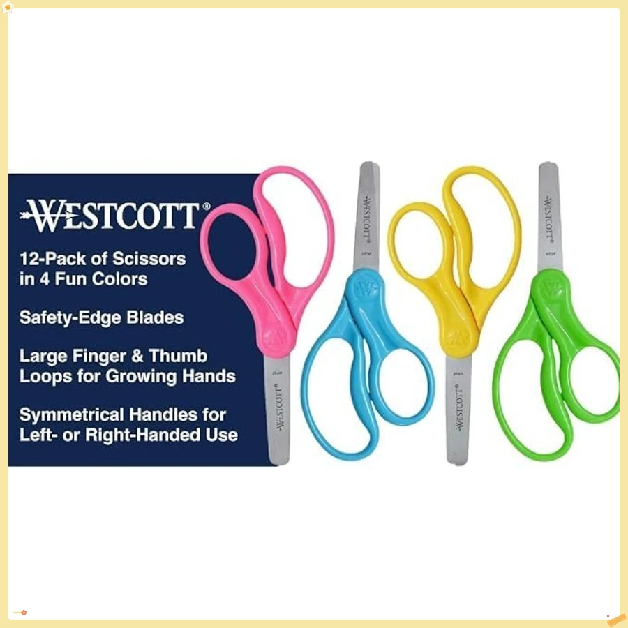 กรรไกรสำหรับเด็กถนัดซ้ายและขวา ขนาด 5 นิ้ว ปลายทู่ แพ็ค 12 ชิ้น คละแบบ