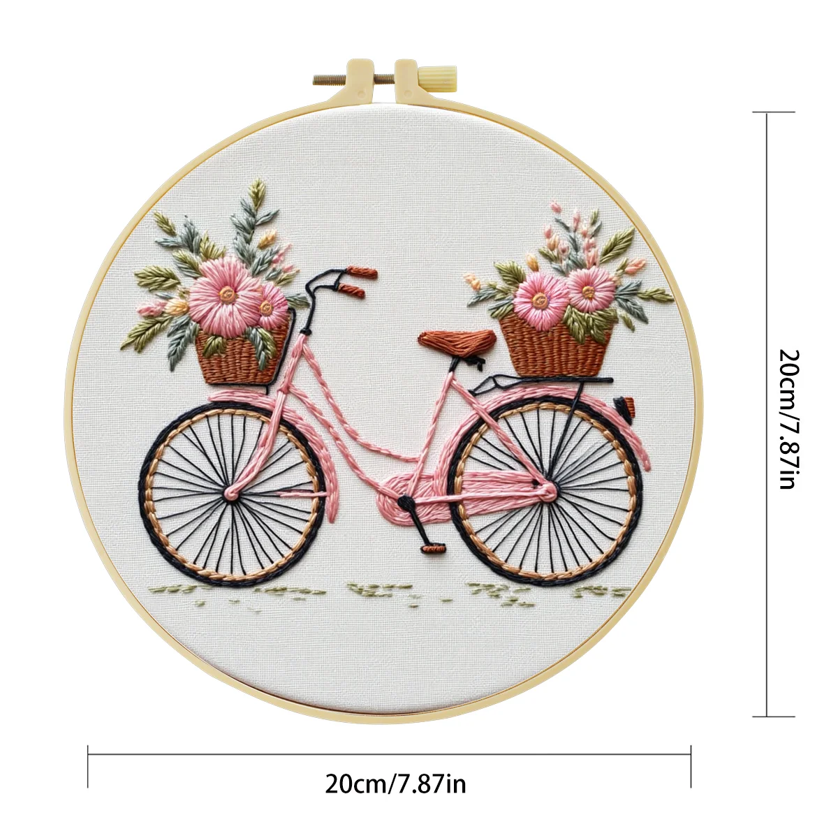 1 Stück 20x20 cm/7,87 Zoll Blumen auf dem Fahrrad Stickerei-Starter-Kit DIY-Set Nähkunst Heimdekoration Set für Anfänger – Detail 4