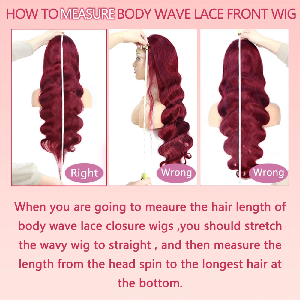 Perruque Lace Front Wig Body Wave Naturelle Bordeaux 99J, Cheveux Humains, Couleur Vin Rouge, Pre-Plucked, Densité 210, 13tage, pour Femme