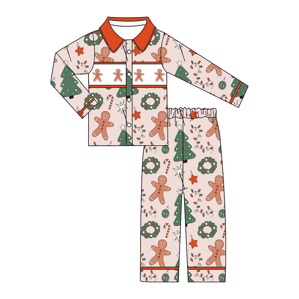 Christmas Series Boutique Children's Clothes Girls Santa Claus Outfits Cartoon Print Boys Pajama Set