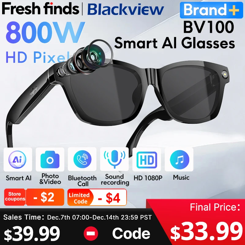 �y�Z�[�����z�y���E�����J�zBlackview BV100 AI�B�e�O���X 2K HD 800����f�J���� Bluetooth�ʘb �����A�V�X�^���g �X�}�[�g�O���X