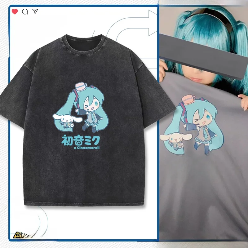 洗えるヴィンテージ半袖tシャツ-cos-コラボレーション-ボーカロイド-フューチャー×犬漫画-近隣商品-ラウンドネック-コットンtシャツ