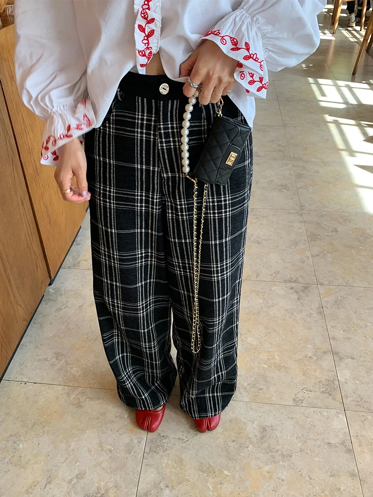 

High Waist Loose Plaid Wide Leg Pants Lazy Style Autumn New Arrival Women's Casual Trousers Korean Commute Style Long Pants