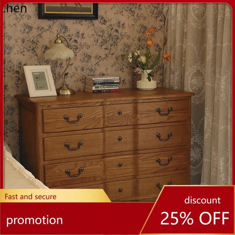 

ZML Country Solid Wood Four-Drawer Cabinet Vintage Storage Cabinet Living Room Bedroom Multi-Functional Storage Side Cabinet