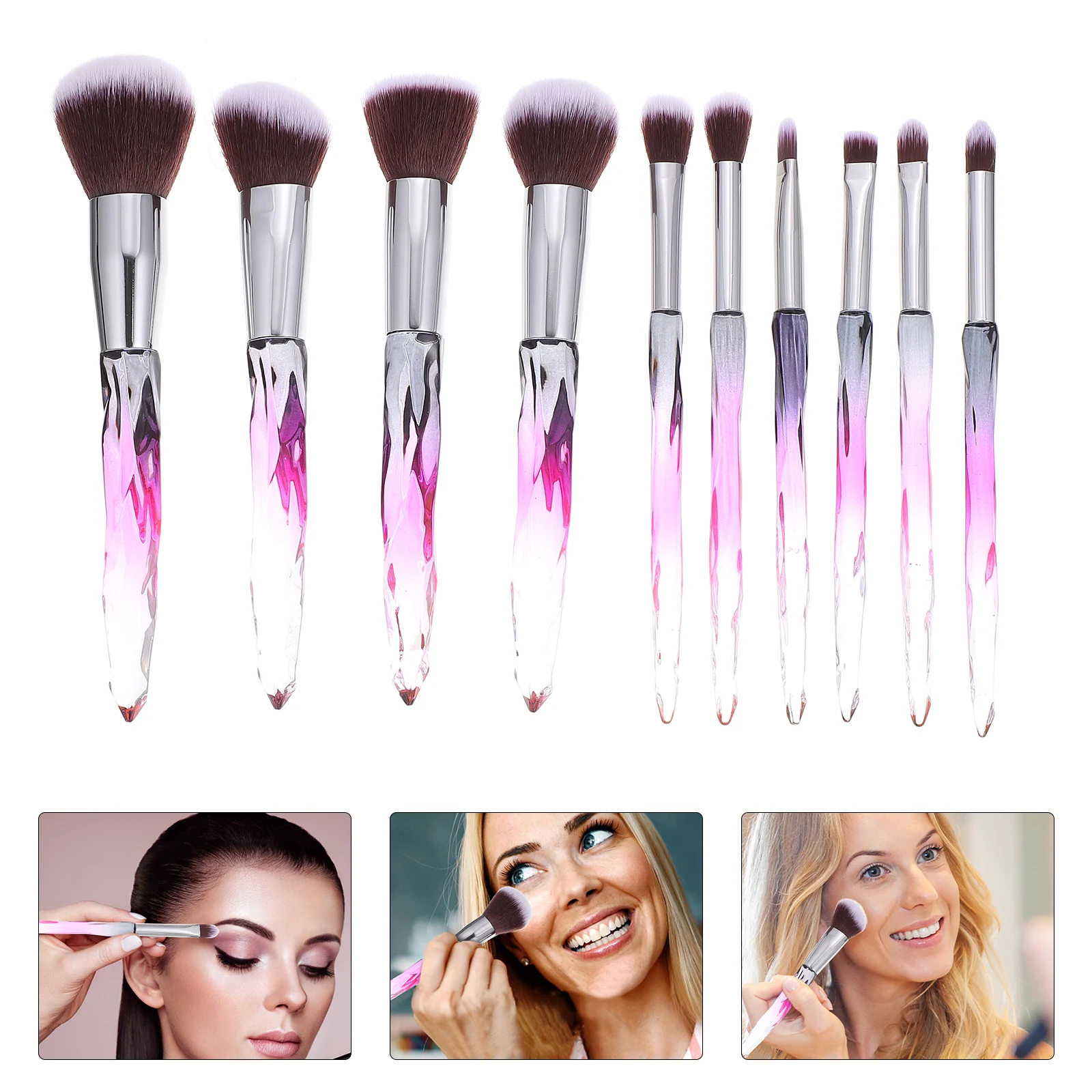 

10Pcs Makeup Brush Set Crystal Handle Premium Fiber Powder Eyeliner Tool Kit for Women Professional Use