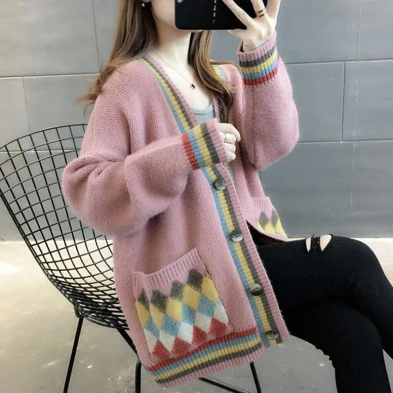 

Loose Cardigan for Women Cheap Clothes Casual Korean Style Elegant Jackets Office Wear Novelties in V Neck Knitted Sweater Woman