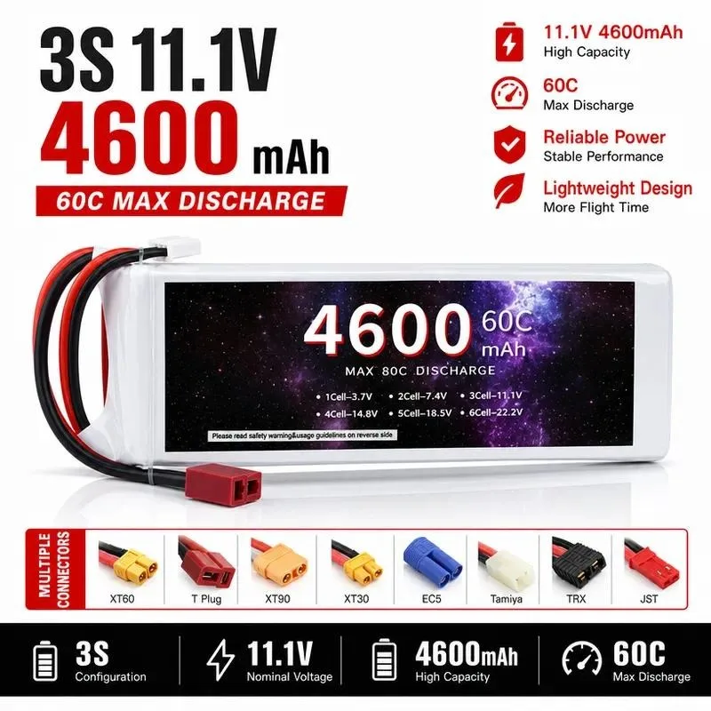 for Rechargeable 11.1V 4600mAh 3S Lithium Battery for UAV RC Car Boat Model Aircraft Drone Helicopter Power Supply