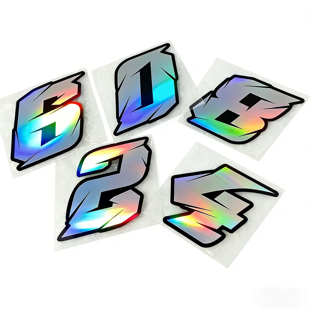 1PC Laser Number Motorcycle Stickers Waterproof Motorbike Fuel Tank Electric Scooter Bicycle Decoration Durable Vinyl Decals