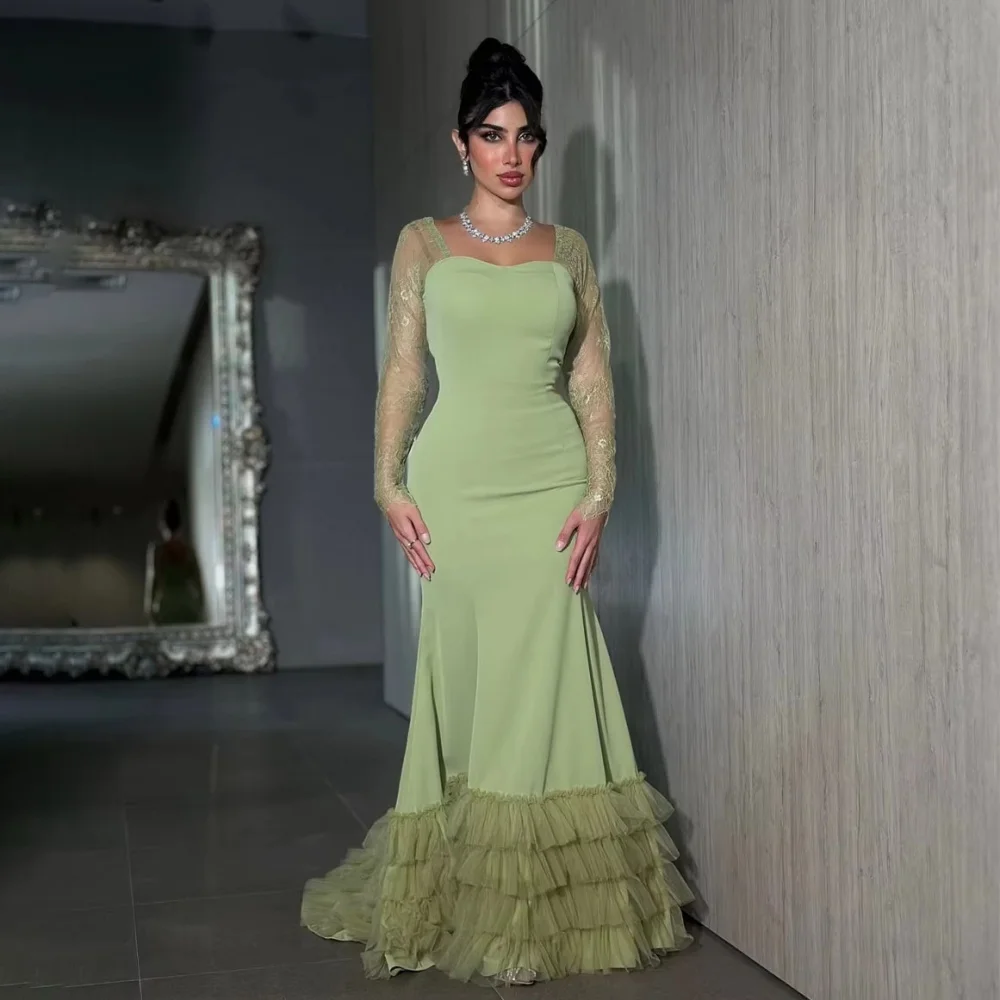 

Customized Sweetheart Evening Dress Gorgeous Long Sleeve Prom Dresses Formal Occasion Lace Applique Party Gown Robe Soiree