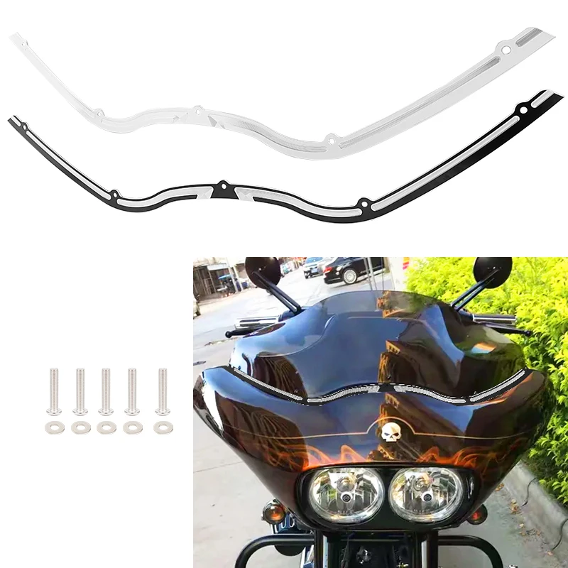 Motorcycle Black Chrome Batwing Fair Windshield Windscreen Trim for Harley Road Glide FLTR FLTRX 1998-2013