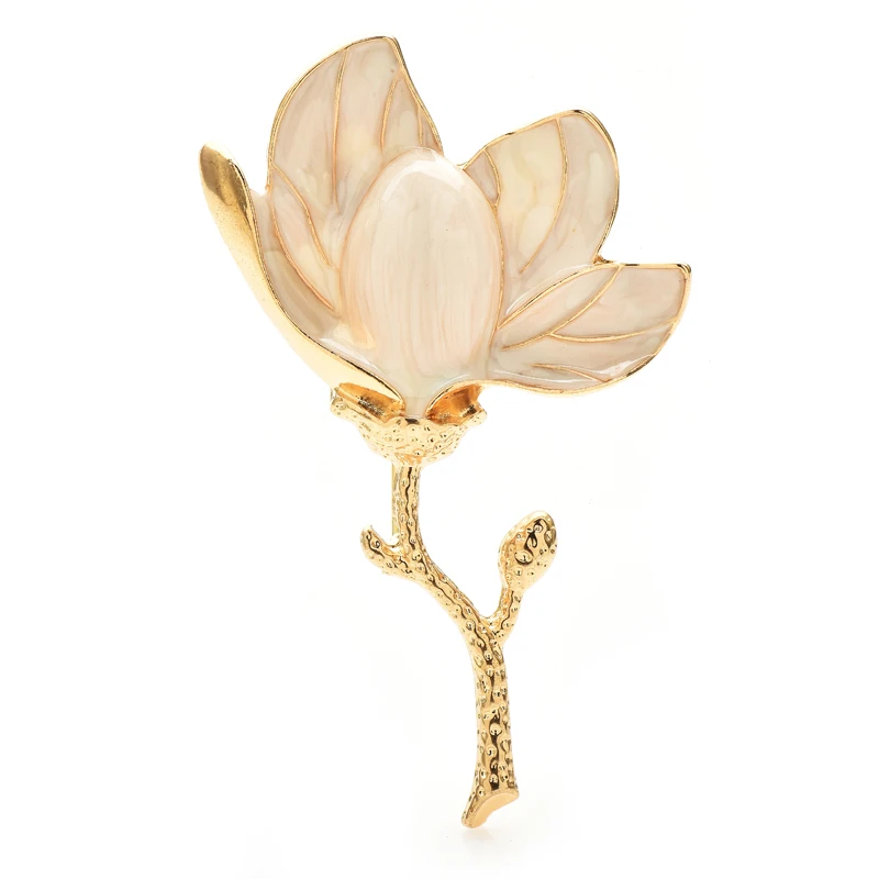 Wuli&baby Charming Magnolia Flower Brooches For Women Unisex 3-color Enamel Beautiful Flower Party Office Brooch Pins Gifts