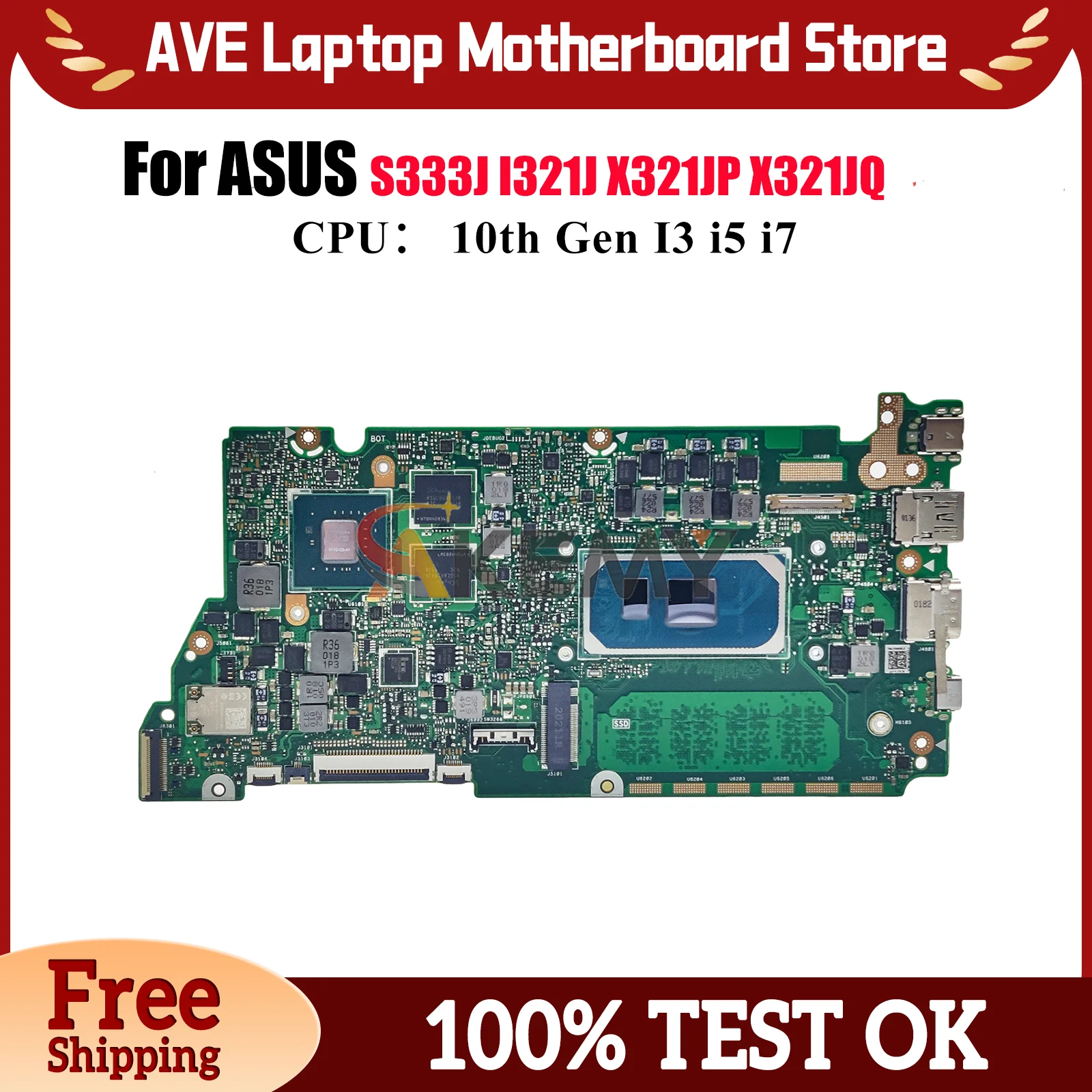 

X321JP Материнская плата для ноутбука ASUS VivoBook I321J S333J X321JQ X321JP X321J Материнская плата с 10-го поколения I3 i5 i7 100% тест OK stk