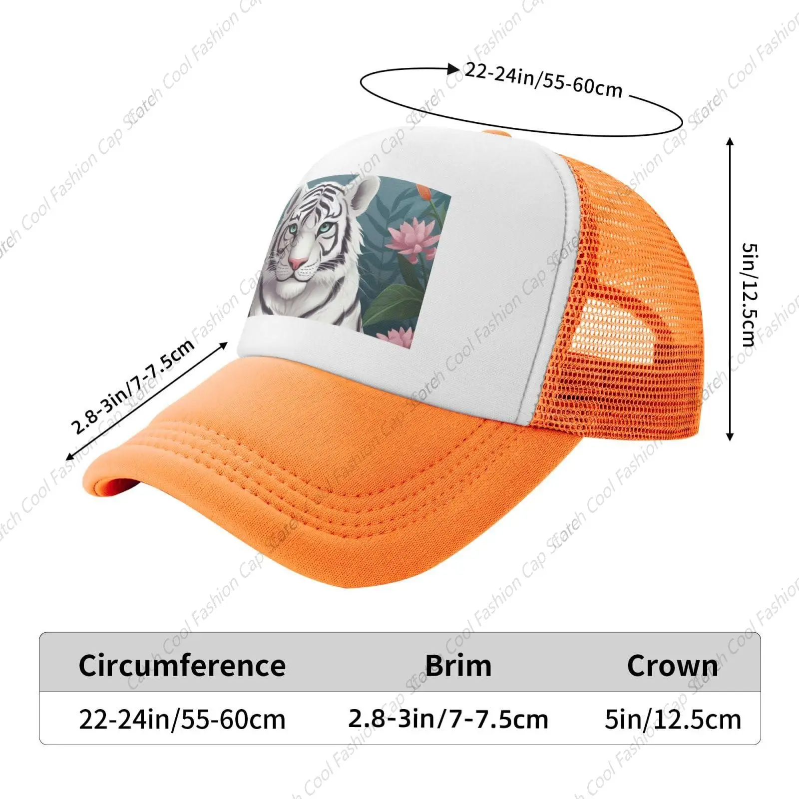 Gorra de béisbol con estampado de tigre blanco para hombre y mujer, gorro de malla para camionero, ajustable, deportivo, transpirable, a la moda, de viaje diario, Unisex