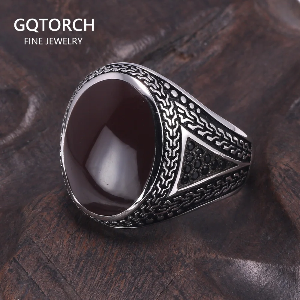 Real Pure Mens Rings Silver s925 Retro Vintage Big Turkish Rings For Men With Color Stones Turkish Jewellery Anel Masculino