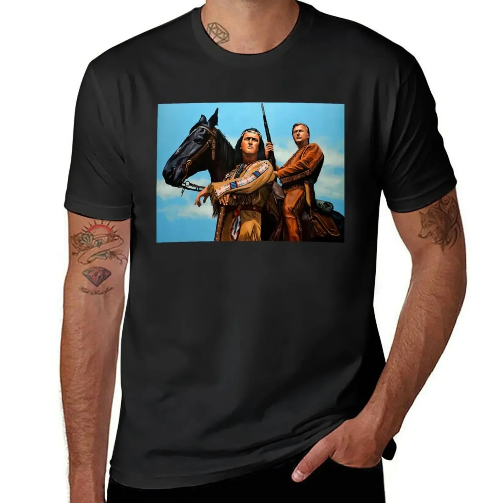 Winnetou and Old Shatterhand Painting T-Shirt oversizeds anime clothes vintage anime shirt t shirts men