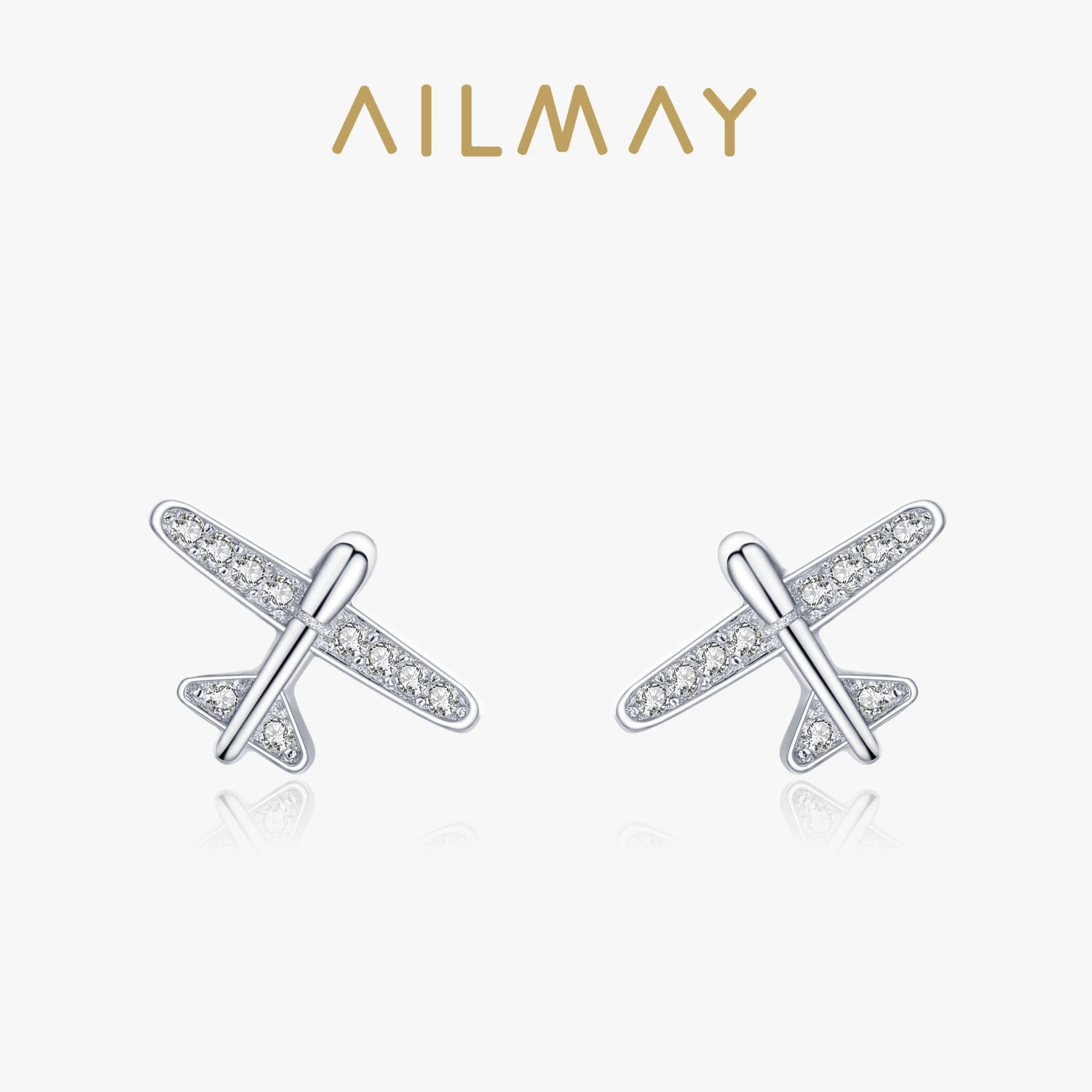 Ailmay 925 Sterling Silver Plane Simple Romantic Sparkling Zircon Stud Earrings For Women Girls Party Accessories Jewelry