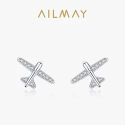 Ailmay 925 Sterling Silver Plane semplice romantico scintillante zircone orecchini per le donne ragazze accessori per feste gioielli