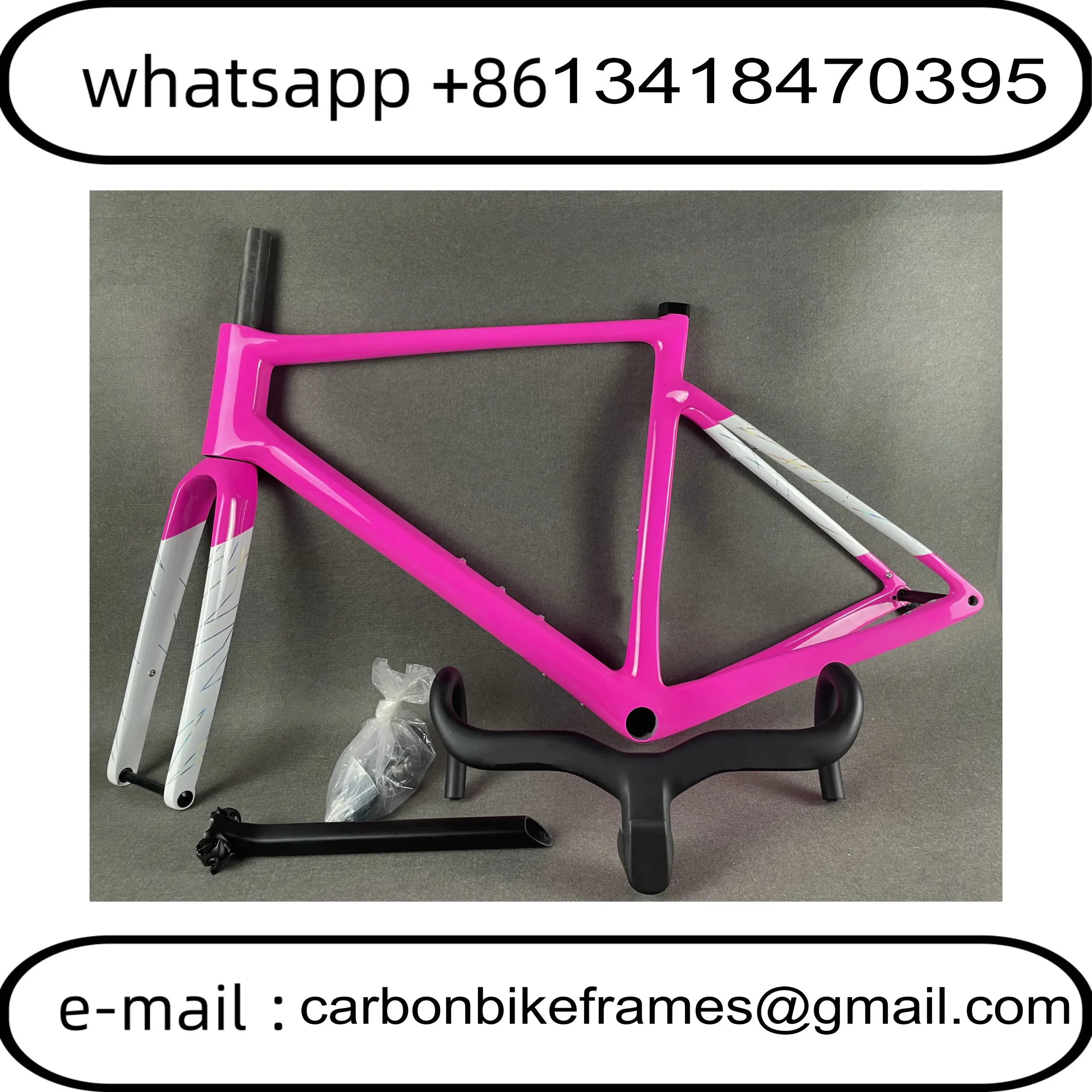 

T1100 Addict Gravel Road Carbon Fiber Frame Speed Bike Frames BB86 Disc Brake Racing Bicycle Frameset+Handlebar DPD Pink