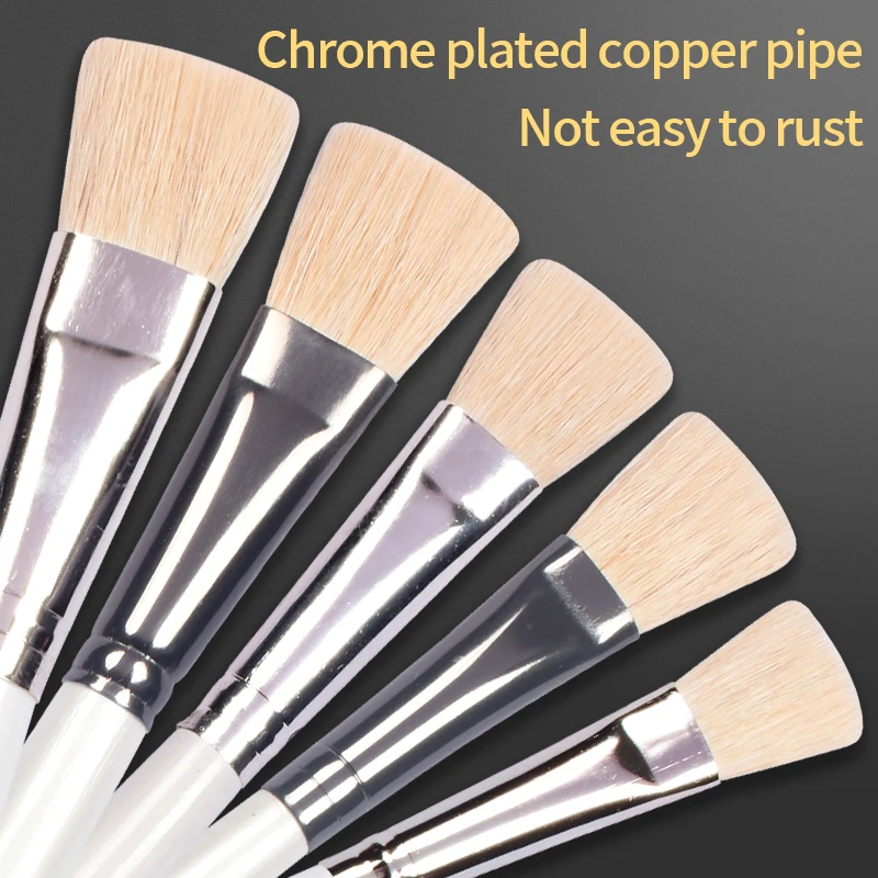 13 Pcs Wool Flat Watercolor Paint Brushes Soft Goat Hair White Wood Handle Set For Student Gouache Acrylic Painting Supplies