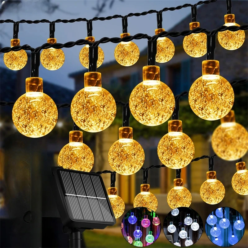 LED Solar String Lights Outdoor Leds Waterproof Crystal Globe Lights with Modes Garden Light for Patio Party Tree Decor