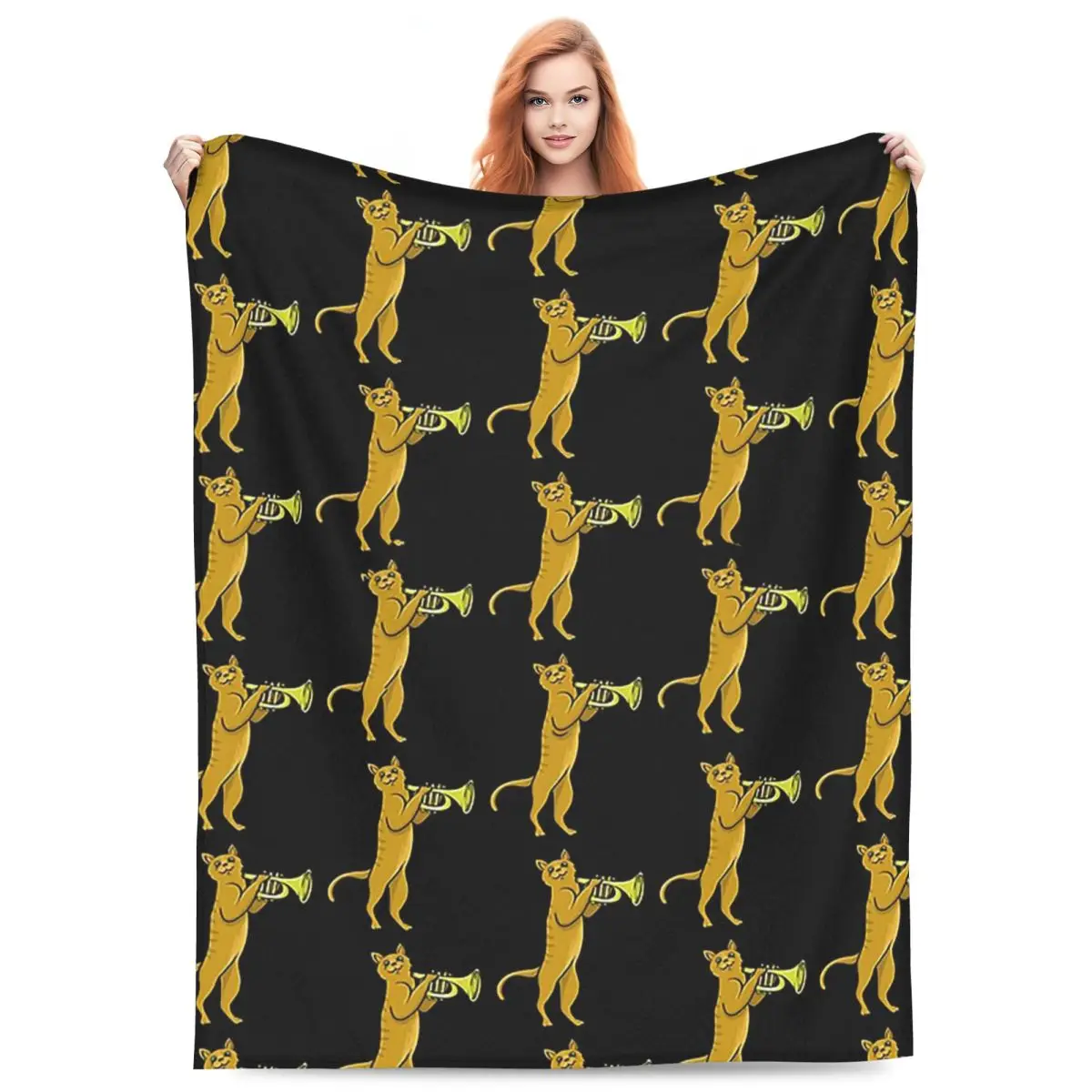 

Trumpet Cat Blanket Fleece Sofa Throw Blanket Warm Throw Blankets for Home Bedroom Travel Throws Bedspread Quilt