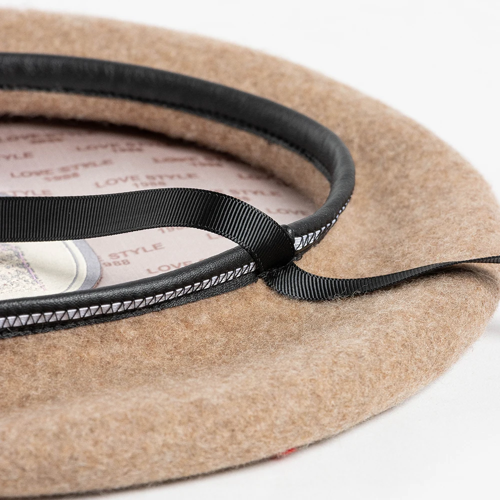 Unisex Wool Beret With Lining  and Adjustable Ribbon Band Fashion Beret Hat