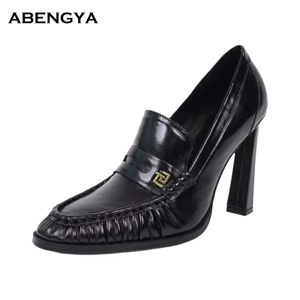2026 Summer New Leather High Heel Shoes Women Round Toe Suede Mules Beach Dress Shoes Designer Fashion Party Banquet Shoes Women