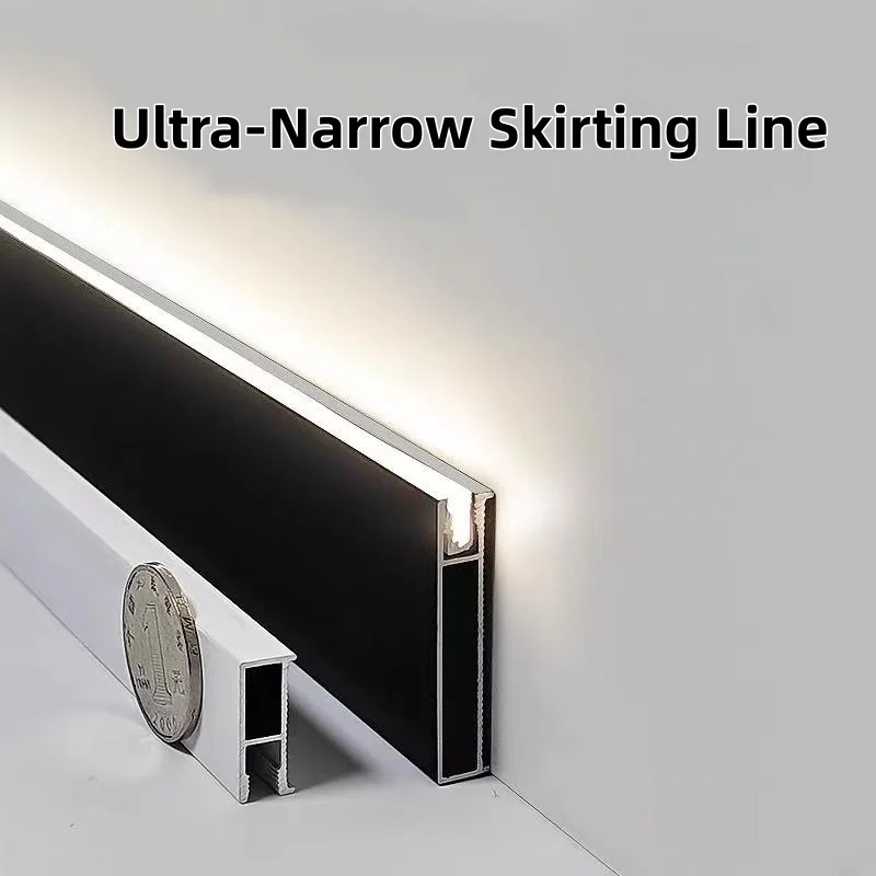 

Led Aluminum Profile Ultra-Narrow Skirting Line Recessed Hidden Baseboard Channel Silicone Diffuser Wall Corner Bar Strip Lights