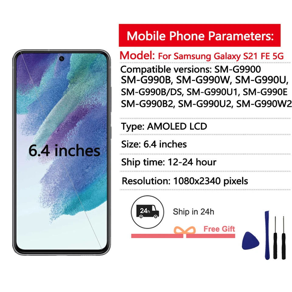 Pantalla AMOLED nueva de 6.4'' para Samsung Galaxy S21 FE 5G, ensamblaje de LCD y pantalla táctil para Samsung S21 FE, reemplazo 2