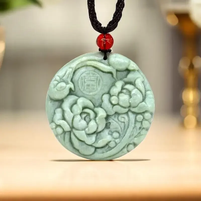 Jade Rose Pendant Fashion Men Gemstone Charm Green Flower Jewelry Necklaces Carved Charms Natural Necklace Stone Pendants