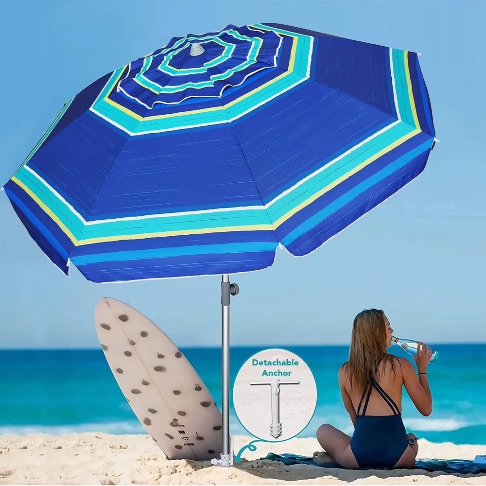 

7ft Heavy Duty Beach Umbrella UPF50+ with Sand Anchor & Tilt Shelter & Bag,Blue Horizon