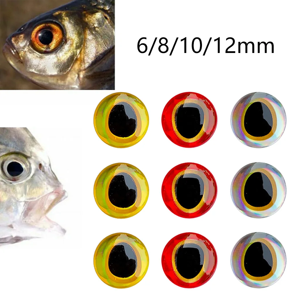 100PCS 6-12mm Fishing Lure Eyes 3D-Holographic Simulation Fly Bait Artificial Silver/Red/Gold Fish Eyes Sticker For DIY Fishing