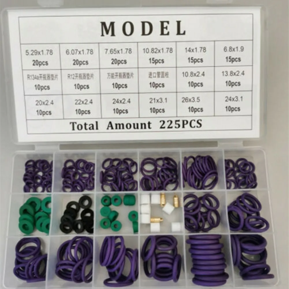 Automotive Air Conditioning Compressor Seal O Rings Kit 225pcs for R22 and For R134a Car AC Repair O Type Ring Gaskets Set