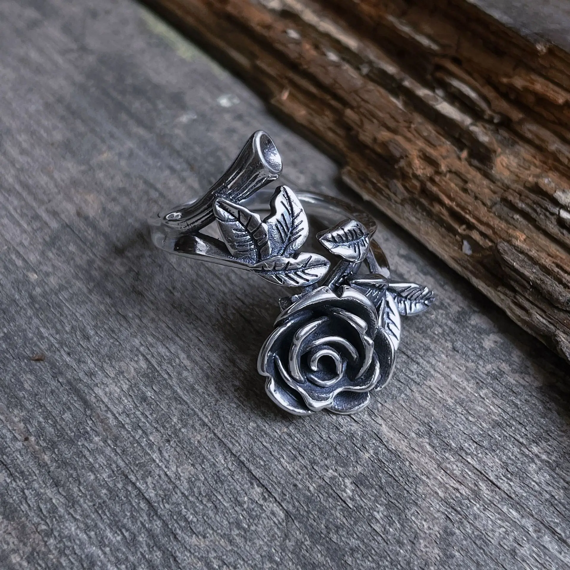 Vintage Thai Silver Rose Flower Open Rings For Women Retro Fashion New Jewelry Gift Party Birthday Wholesale anillos