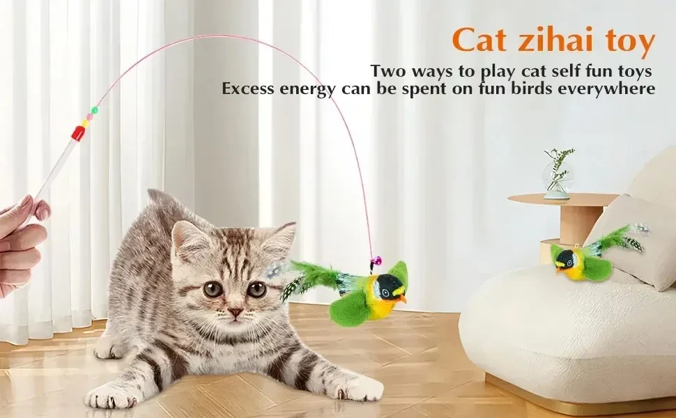 Interaktives Vogelspielzeug für den Innenbereich für Katzen, Jagdspielzeug, klingendes Katzenminze, Katzen-Teaser-Spielzeug, Selbsthilfe, Wandbehang, Vögel, Katzenspielzeug – Detail 11