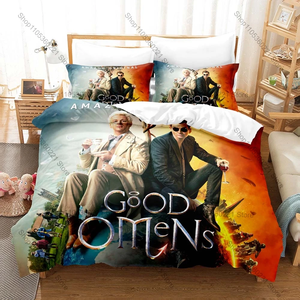 Good Omens Crowley Demon Aziraphale Angel Fantasy British TV Series HD Print Bedding Set Duvet Cover + 2 Pillowcases