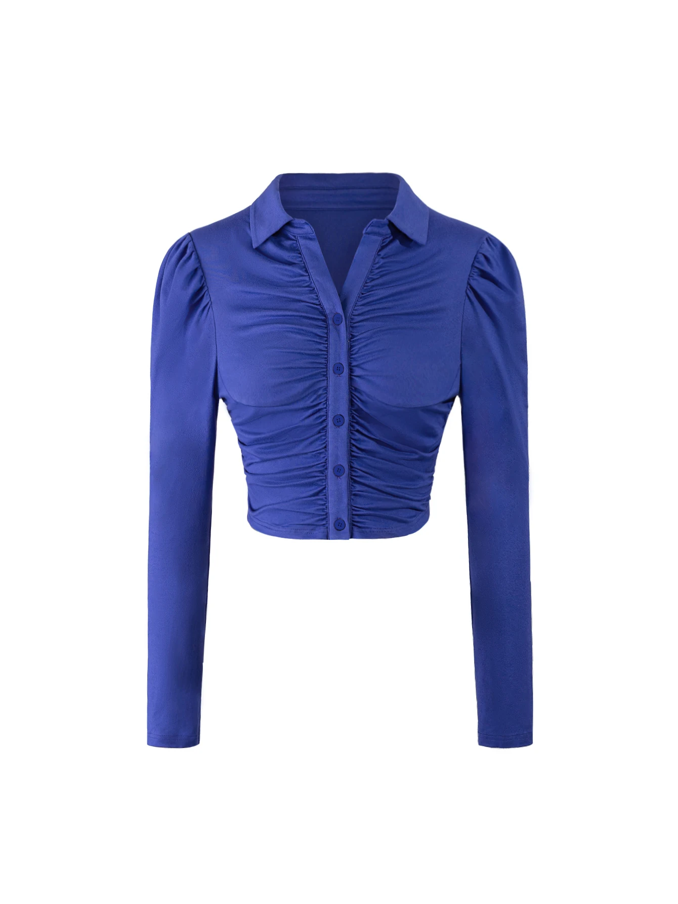 Women's autumn and winter solid color ruffled button placket long-sleeved T-shirt