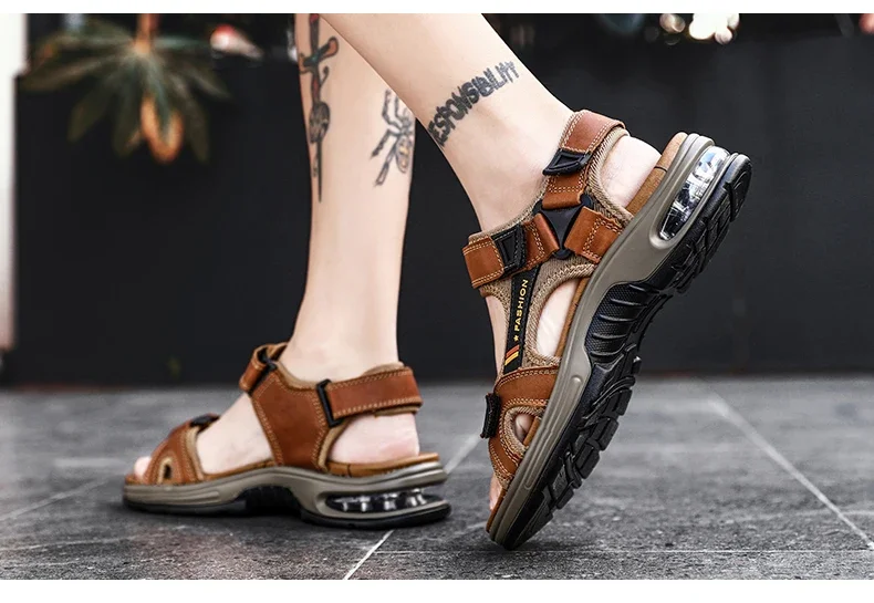 Neue Sommer Echtes Leder Männer Sandalen Mode-Design Atmungsaktive Casual Schuhe Männer Weichen Boden Outdoor Strand Sandalen Große Größe 46 – Detail 13