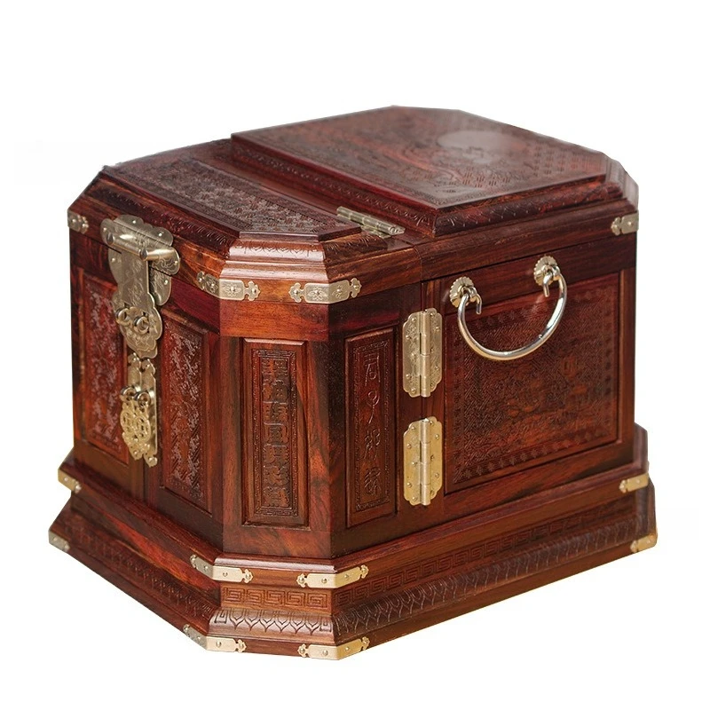 

Big red rosewood mahogany jewelry box hand jewelry storage box wedding dowry dresser box retro solid wood mirror box