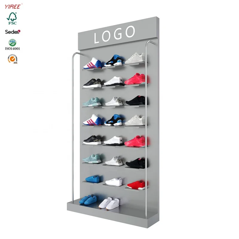 custom.idea custom sports footwear store steel powder coated wall stand shoes display rack for shop