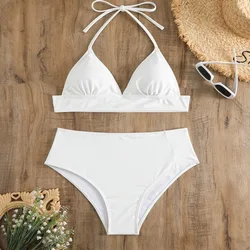 Maillot de bain deux pièces blanc, taille haute, bikini, ensemble deux pièces, style brésilien, pour femmes, vêtements de plage, 2024