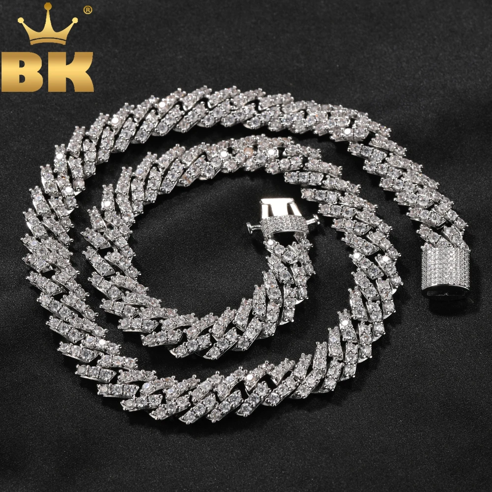 

THE BLING KING 12mm Cuban Link Bracelet Chain Spring Clasp Necklace Iced Out BaguetteCZ Choker Luxury HipHop Jewelry For Gift