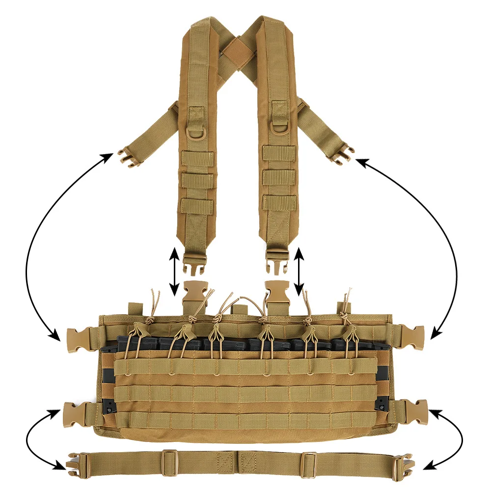 軍用タクティカルベスト AK M4 AR マガジンポーチ付き クイックリリース ハンティングベスト 調節可能な MOLLE チェストリグ CS エアガン訓練用