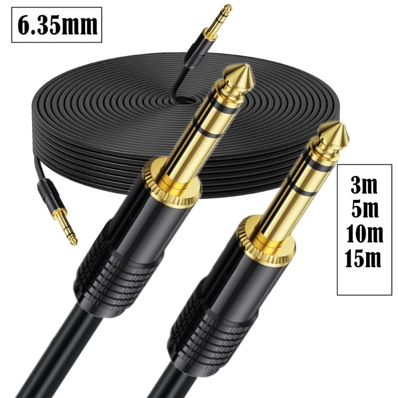 3/5/10/15Mters Copper Core 1/4 Inch TRS Audio Cable 6.35mm Stereo Electric Guitar Bass Keyboard Speaker Cable