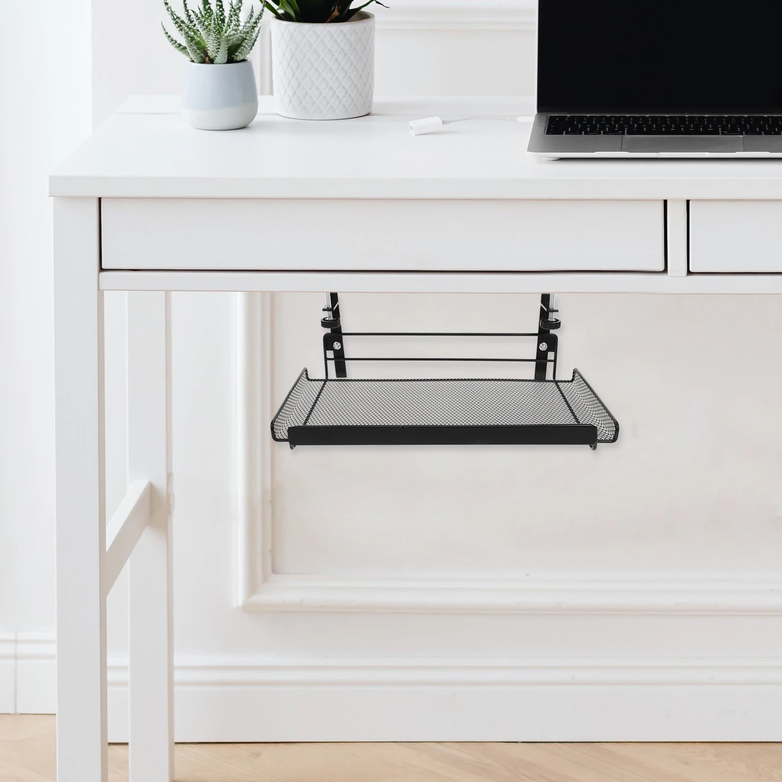 

Under Desk Storage Basket Black Large Size Iron Wire Hanging Shelf Organizer for Office Home Study Room File Holder